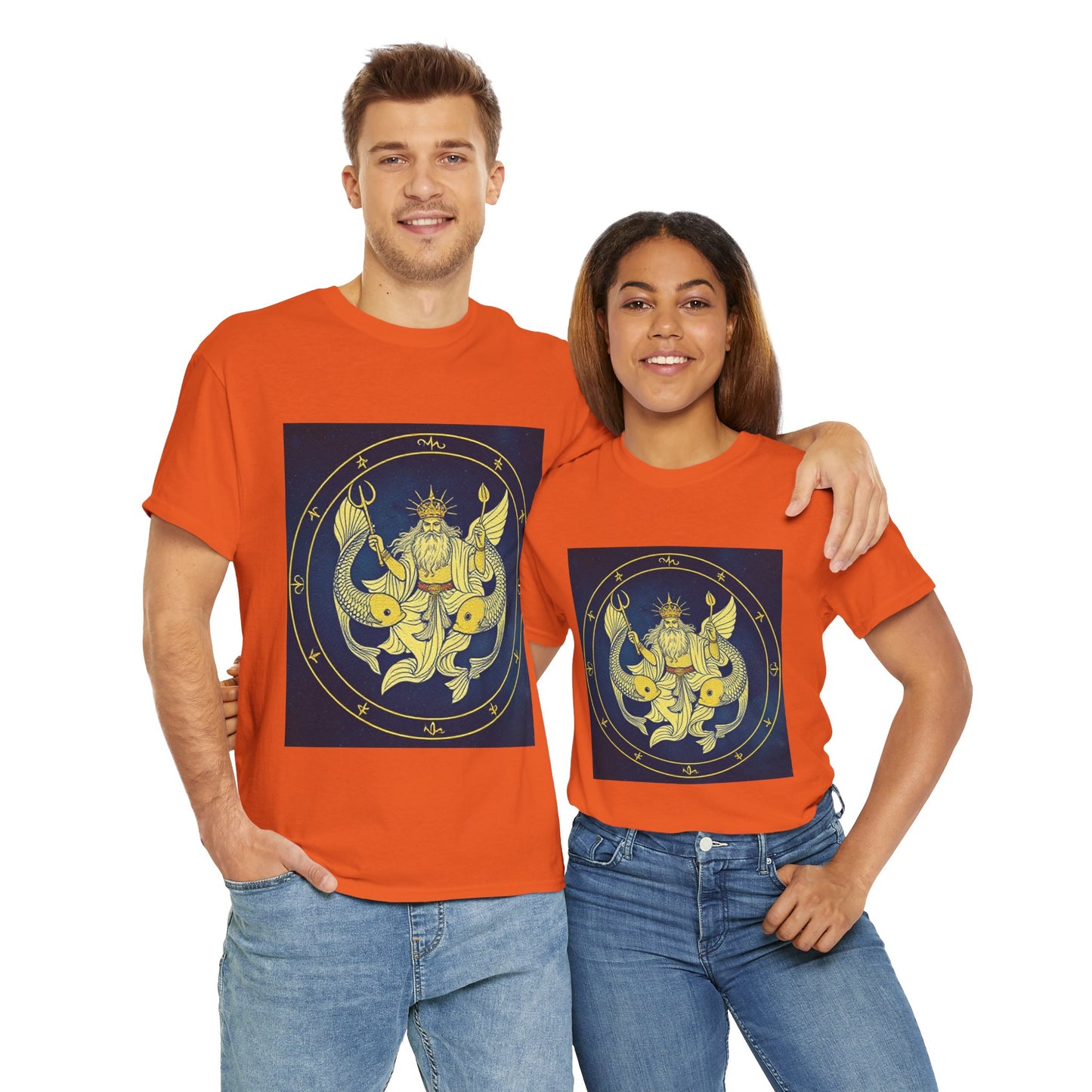Unisex Heavy Cotton T-Shirt, King of Pisces, Zodiac Design