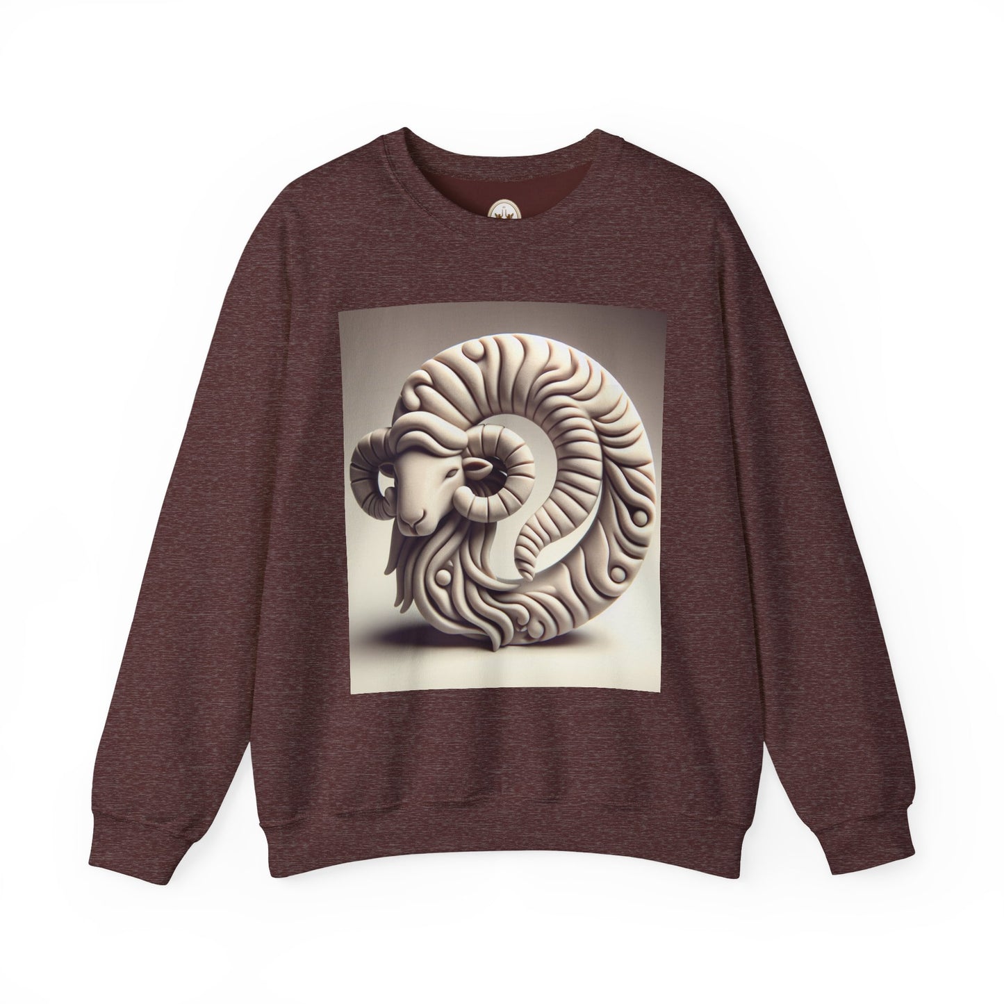 Unisex Heavy Blend™ Crewneck Sweatshirt, Round Statue, Aries Zodiac Design