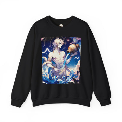 Unisex Heavy Blend™ Crewneck Sweatshirt, Anime Aqua God, Aquarius Zodiac Design
