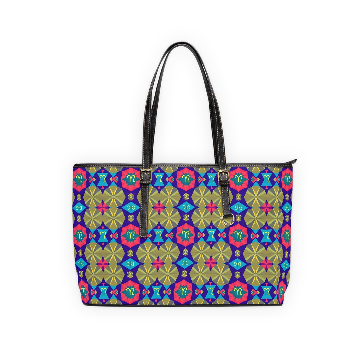 Leather Shoulder Bag, Aquarius, Zodiac v3, Shapes Pattern