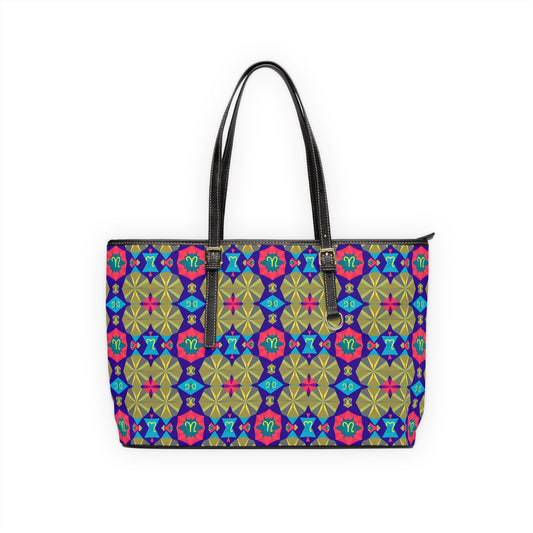 Leather Shoulder Bag, Aquarius, Zodiac v3, Shapes Pattern