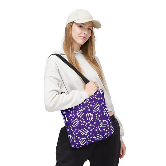 Tote Bag, Virgo Zodiac Sign, AOP, (Purple, White)