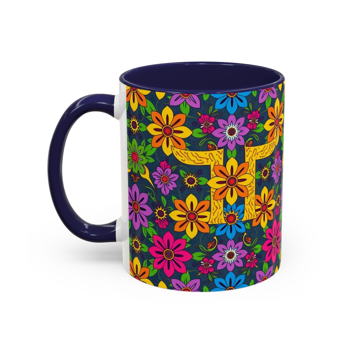 Accent Coffee Mug, Gemini, Zodiac v3, Flower Pattern, (11, 15oz)