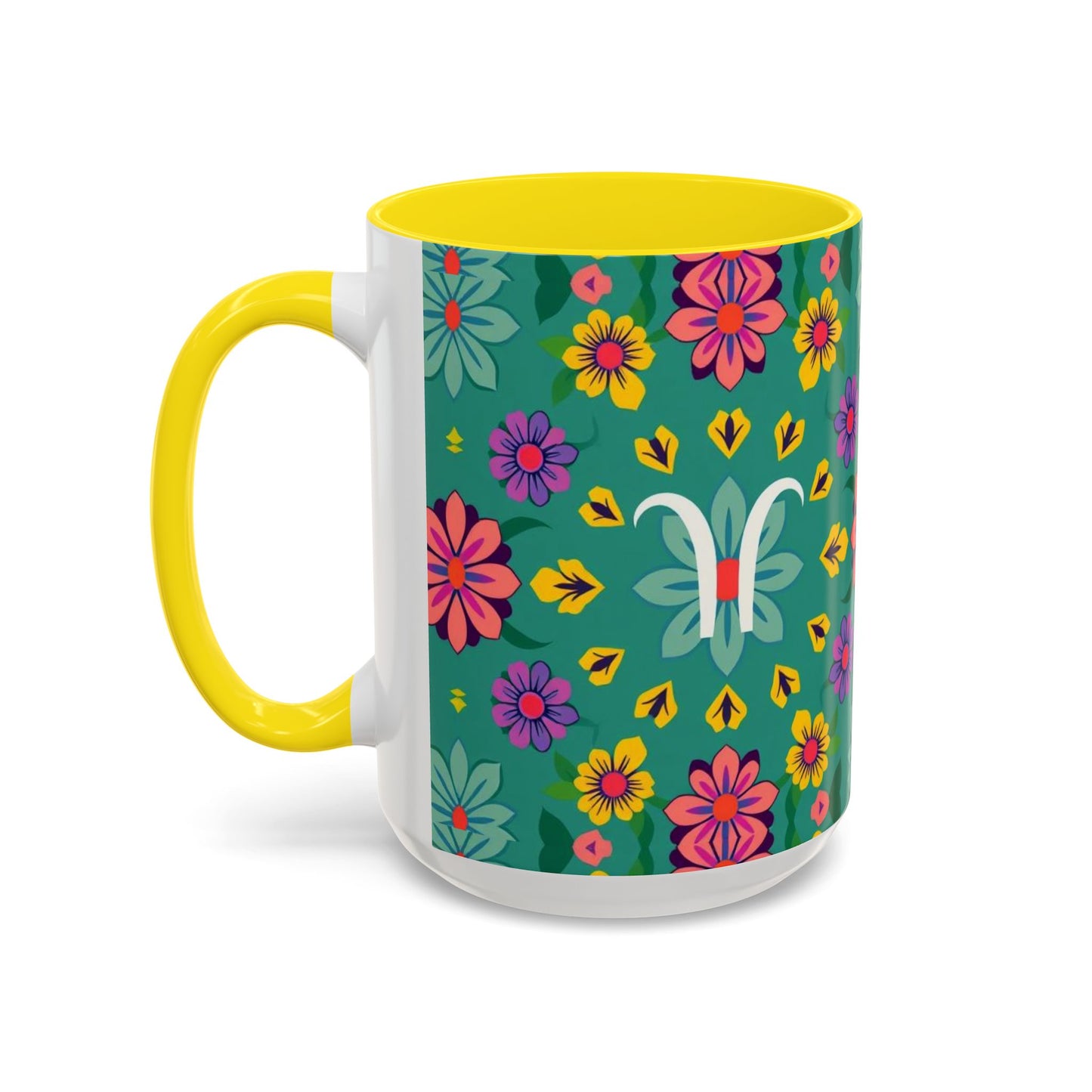 Accent Coffee Mug, Aquarius, Zodiac v3, Flower Pattern, (11, 15oz)
