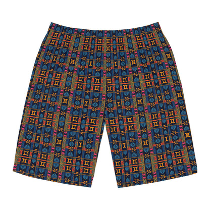 Men's Board Shorts, (AOP), Gemini, Zodiac v1, Shape Pattern