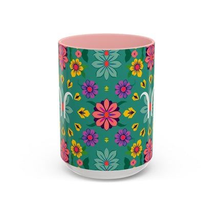 Accent Coffee Mug, Aquarius, Zodiac v3, Flower Pattern, (11, 15oz)