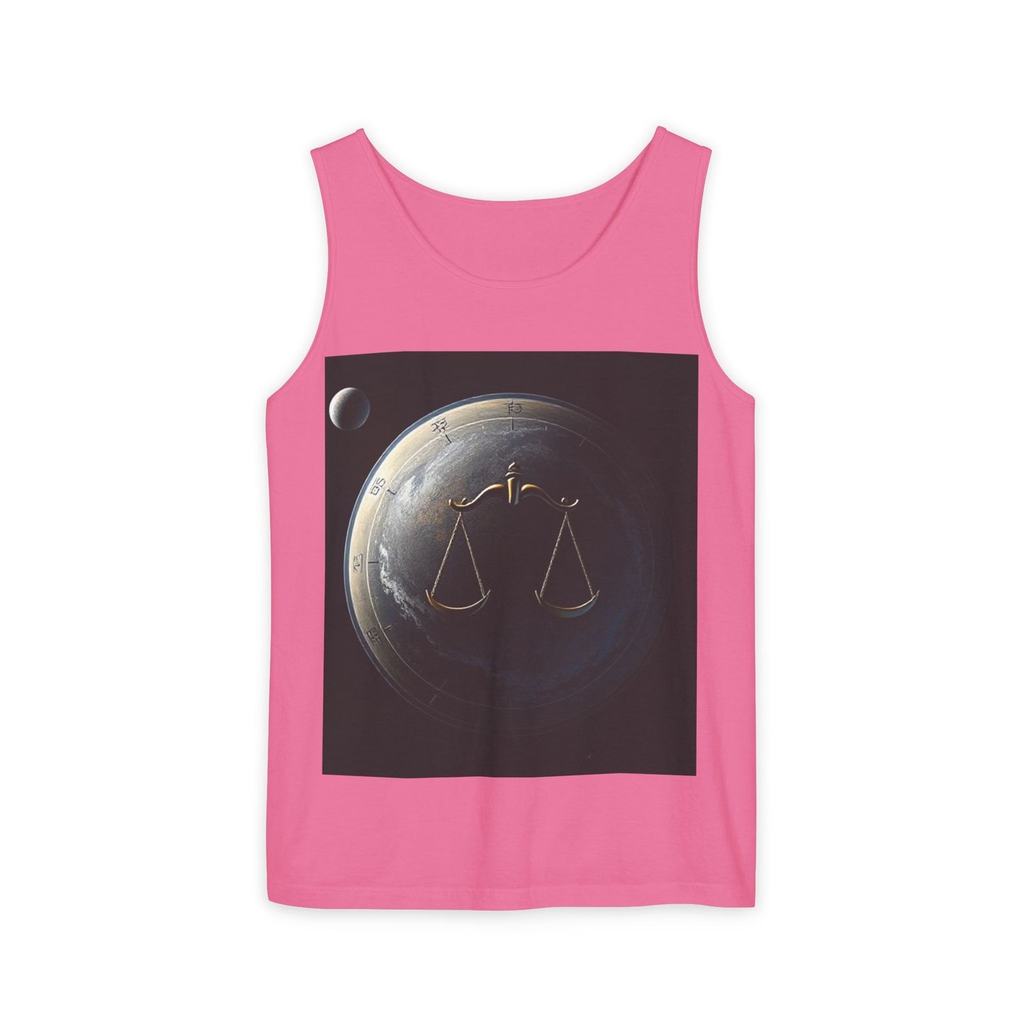 Unisex Garment-Dyed, Tank Top, Libra Design, Space Scale v1, 100% US cotton