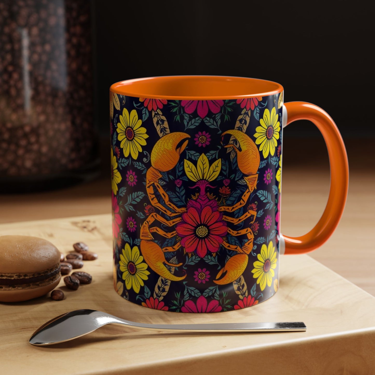 Accent Coffee Mug, Scorpio, Zodiac v3. Flower Pattern, (11, 15oz)