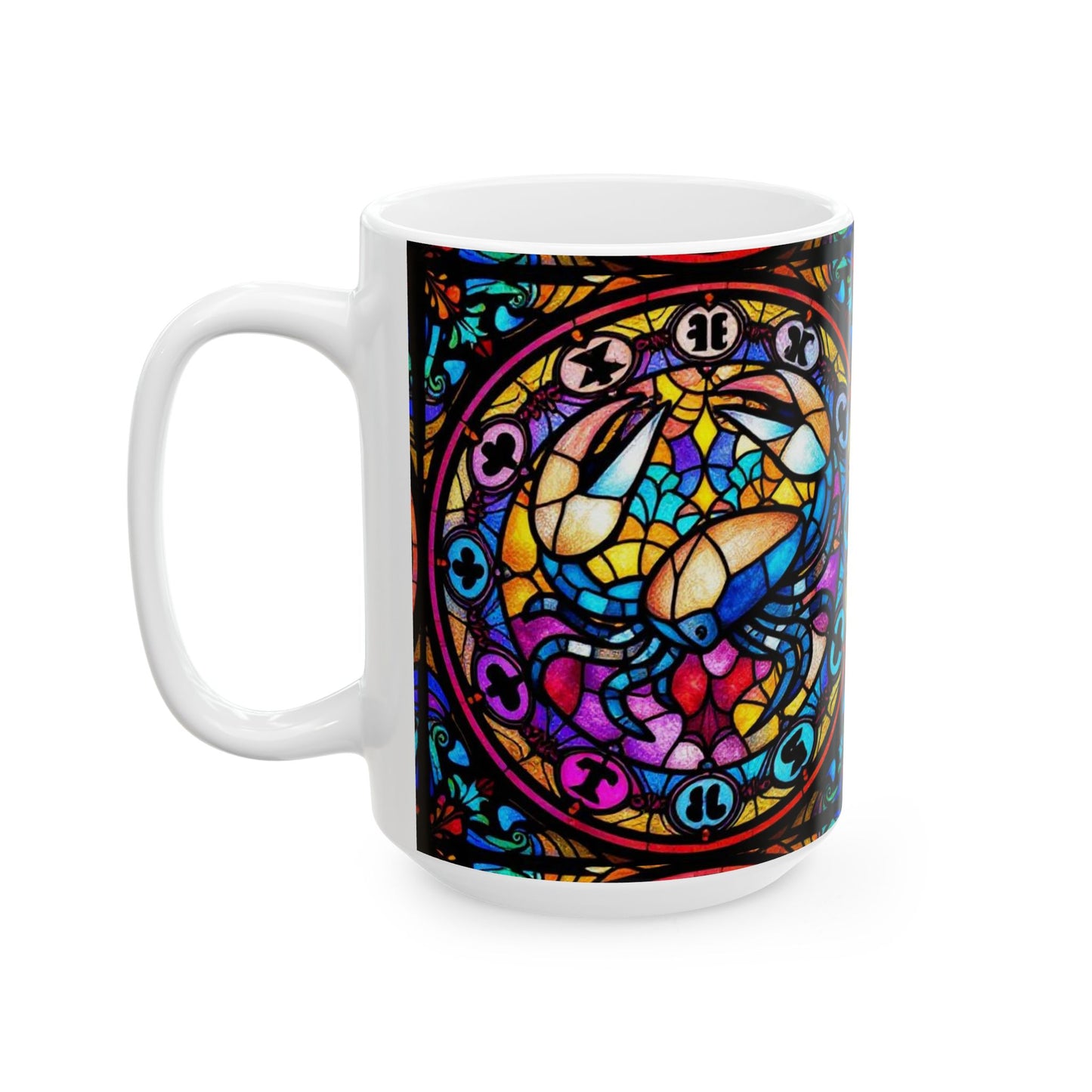 Ceramic Mug, (11oz, 15oz), Ceramic Coffee Mug, AOP, Glass Design v1, Cancer Zodiac