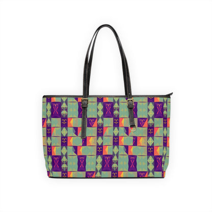 Leather Shoulder Bag, Aquarius, Zodiac v4, Shapes Pattern