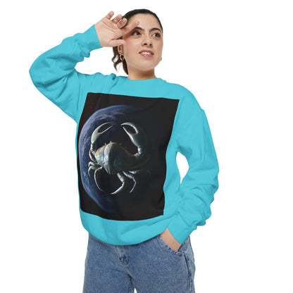Garment-Dyed Sweatshirt, Unisex, Space Animal Design, Cancer