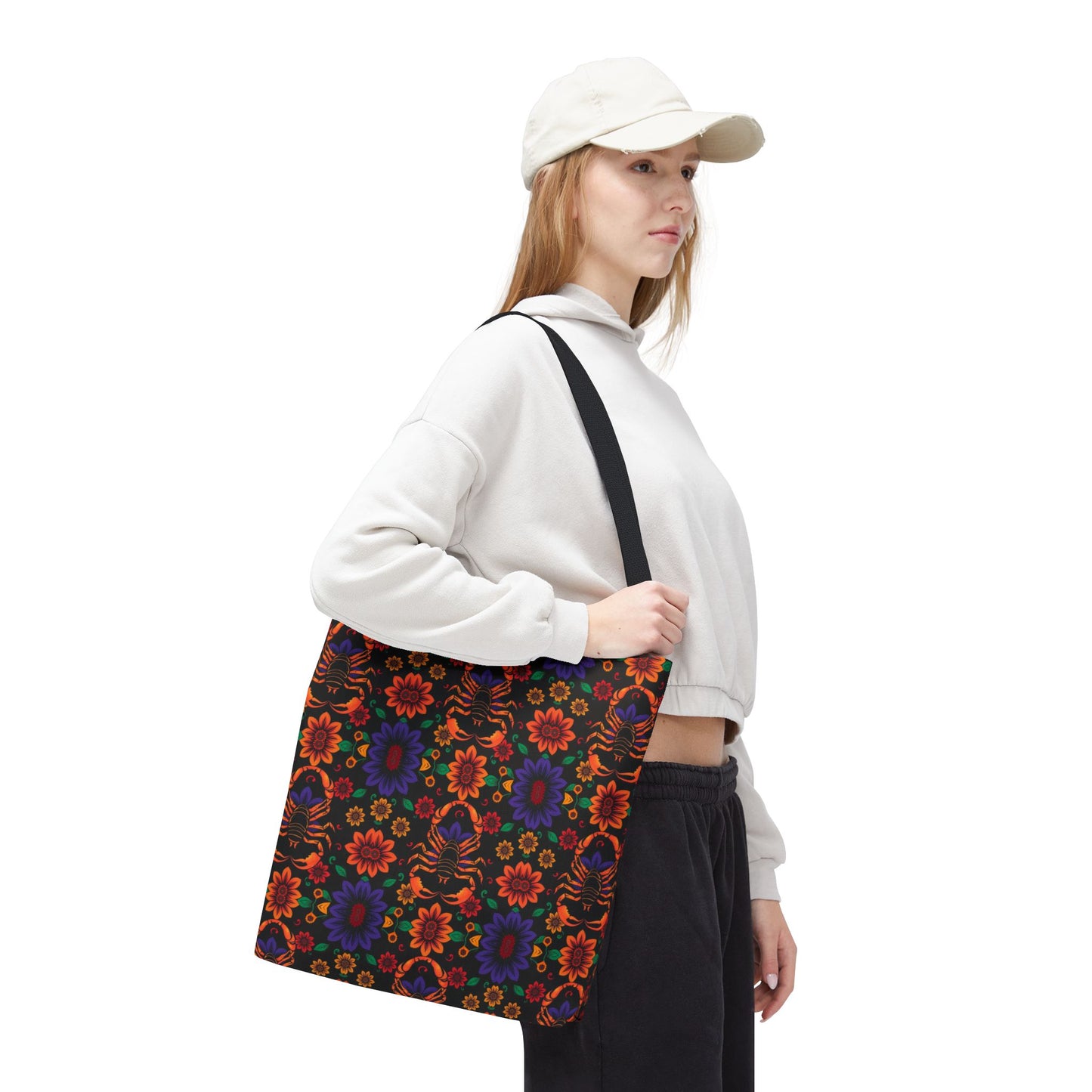 Tote Bag, (AOP), Scorpio, Zodiac v6, Flower Pattern