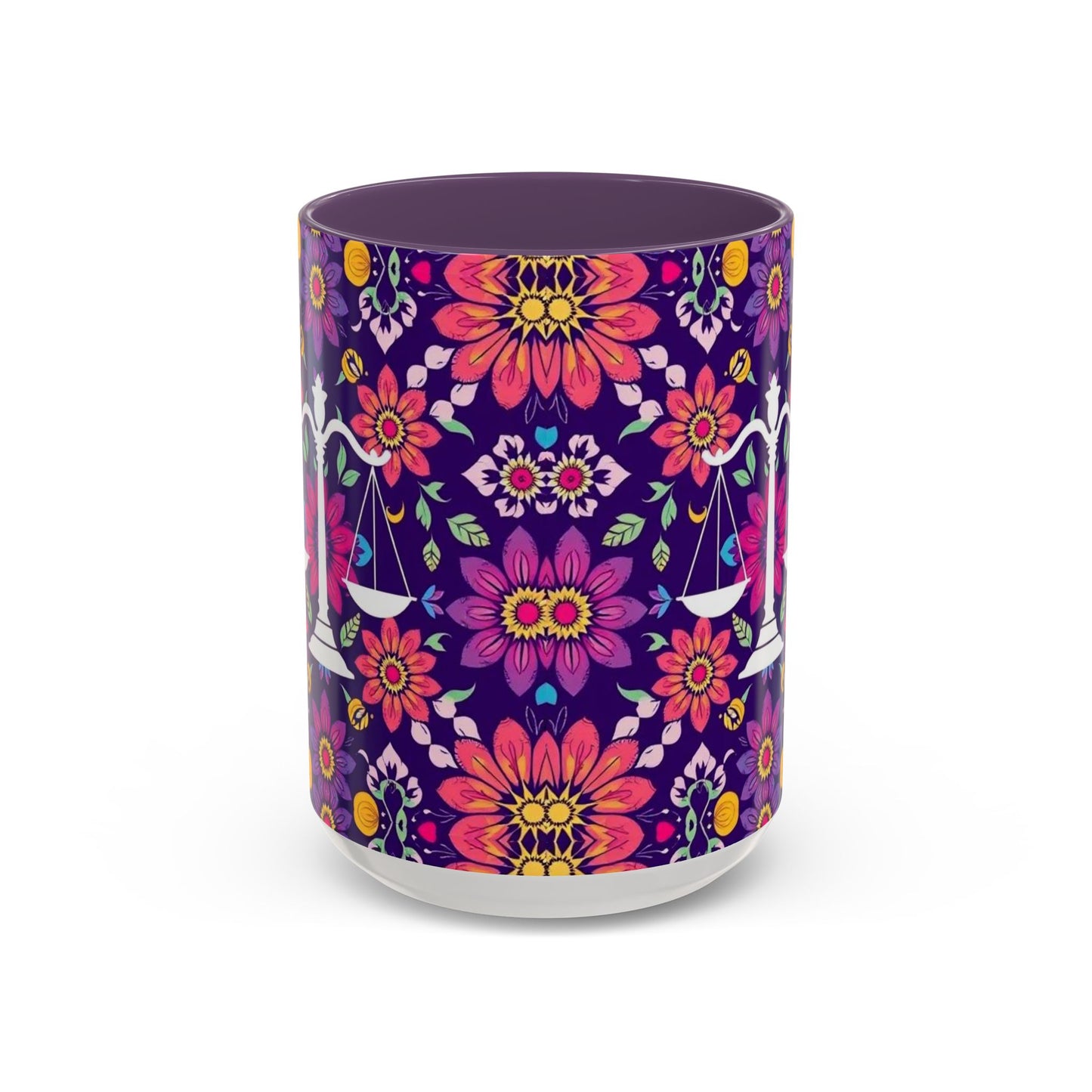 Accent Coffee Mug, Libra, Zodiac v3, Flower Pattern, (11, 15oz)