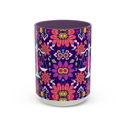 Accent Coffee Mug, Libra, Zodiac v3, Flower Pattern, (11, 15oz)