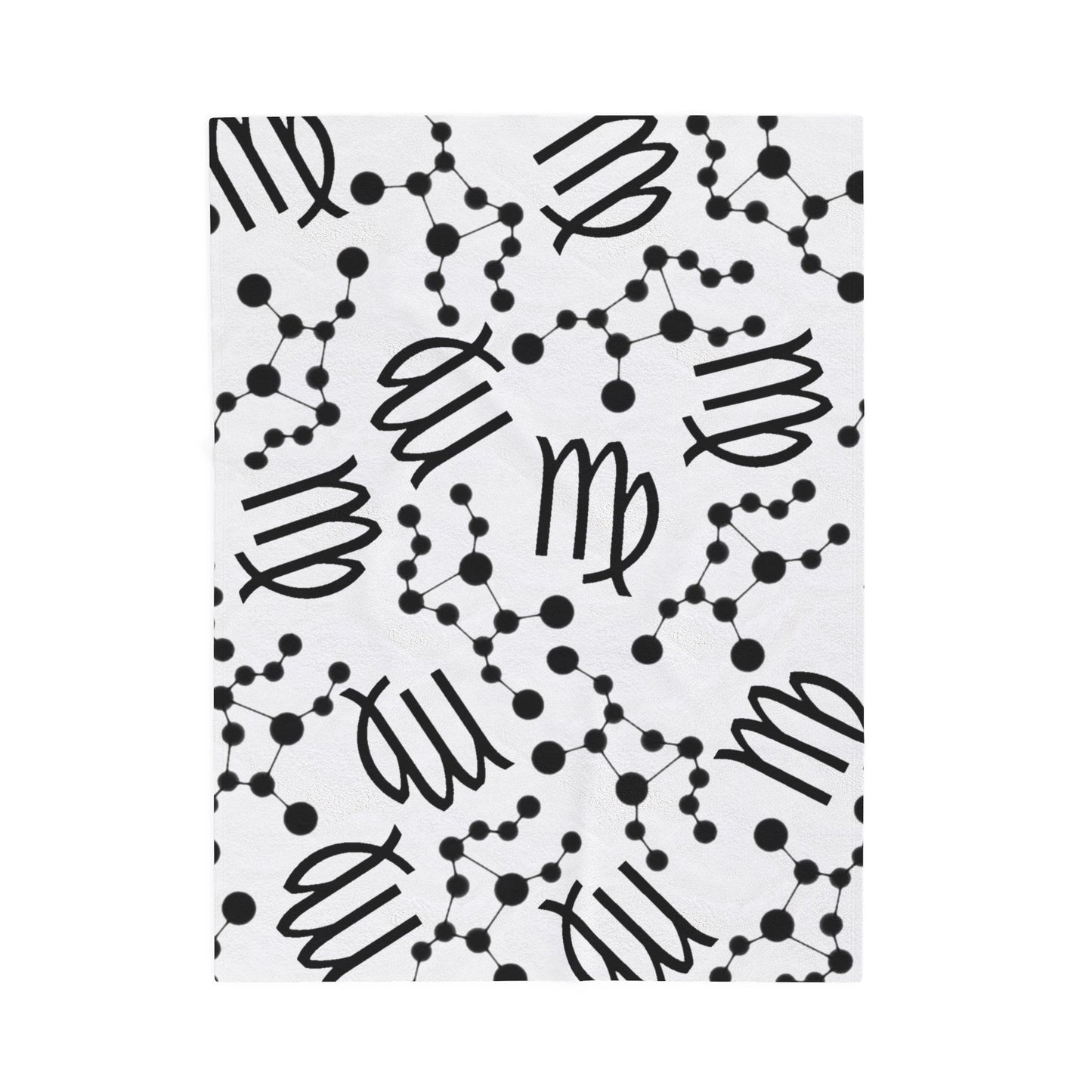 Velveteen Plush Blanket, Virgo Zodiac Sign, Constellation & Symbol, White, 100% polyester