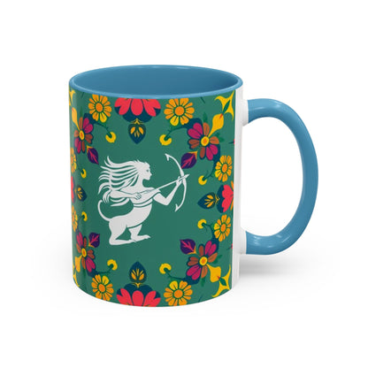 Accent Coffee Mug, Sagittarius, Zodiac. Flower Pattern, (11, 15oz)