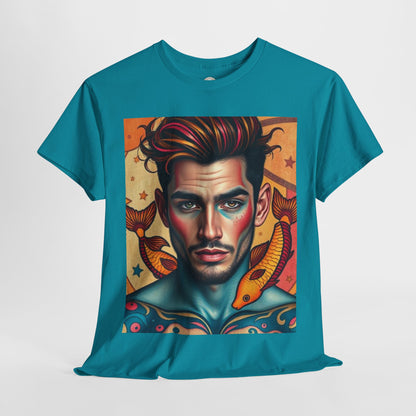 Unisex Heavy Cotton T-Shirt, Pisces, Zodiac v2, Sexy Art