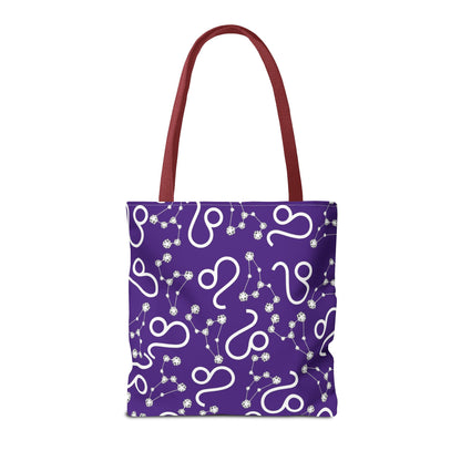 Tote Bag, Leo Zodiac Sign, AOP, (Purple, White)