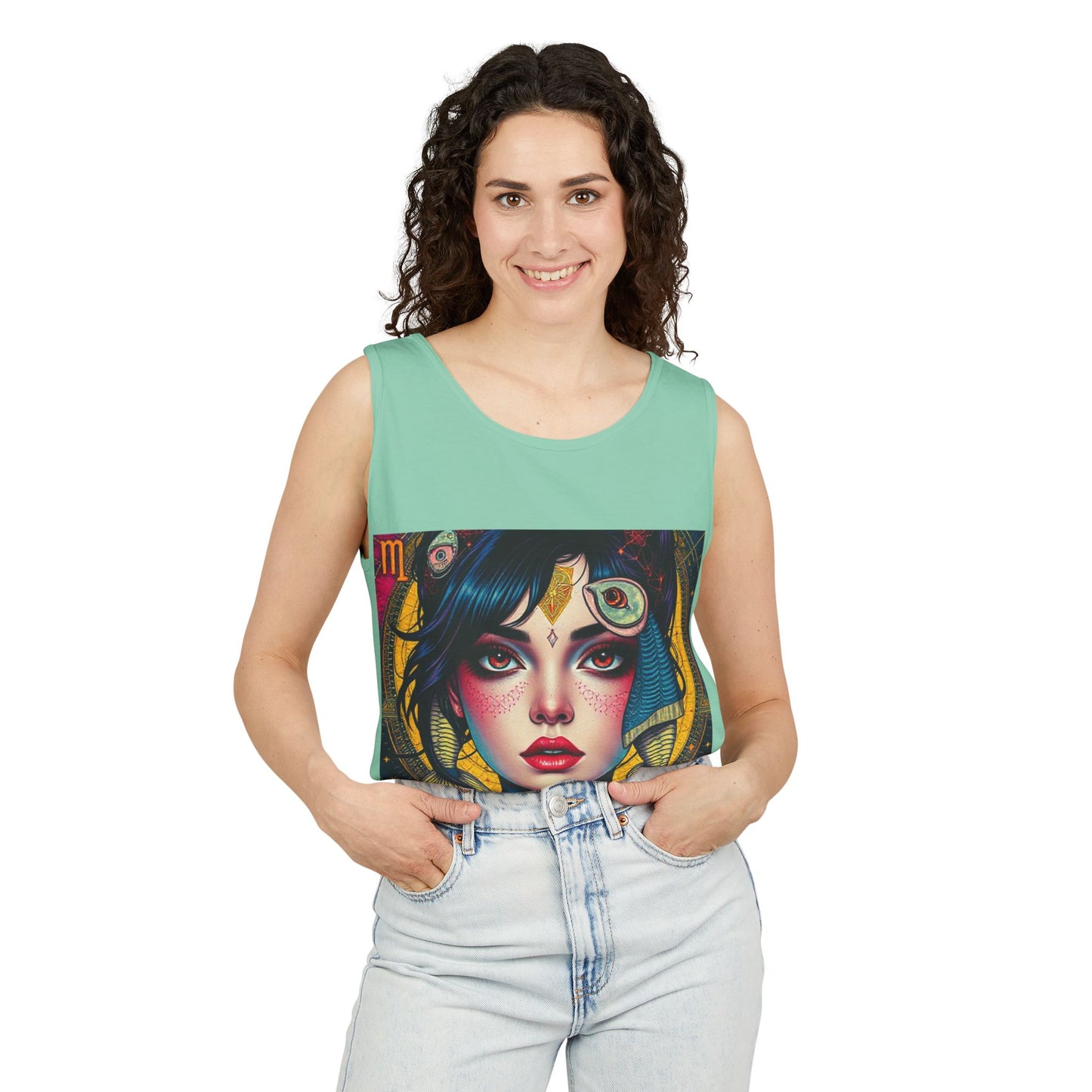 Unisex Garment-Dyed, Tank Top, Pisces Design, Pop Art, 100% US cotton