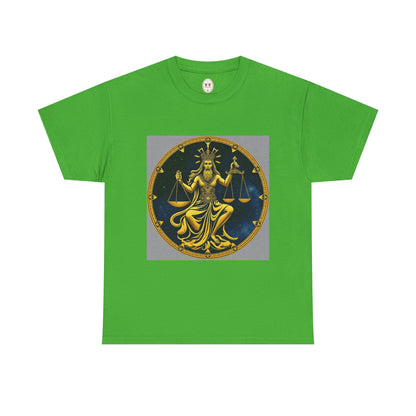 Unisex Heavy Cotton T-Shirt, Gold Libra God, Zodiac Design
