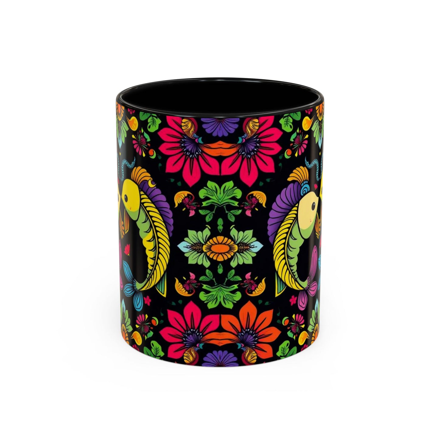 Accent Coffee Mug, Pisces, Zodiac v3, Flower Pattern, (11, 15oz)