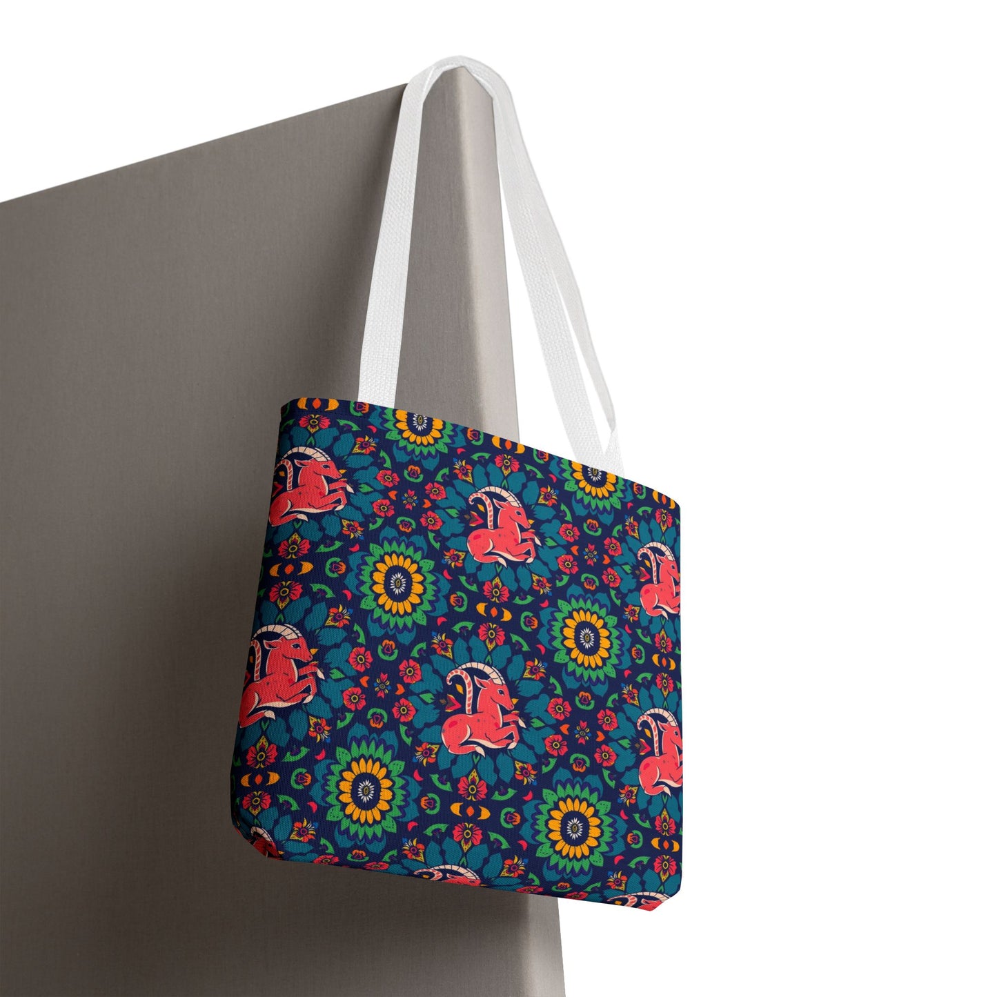 Tote Bag (AOP), Capricorn, Zodiac v1, Flower Pattern