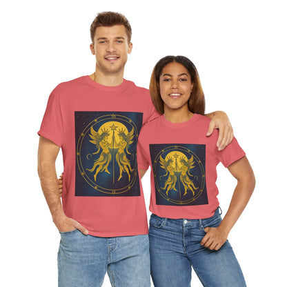 Unisex Heavy Cotton T-Shirt, Space Angel Twins v4, Gemini Zodiac Design