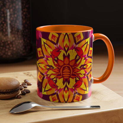 Accent Coffee Mug, Scorpio, Zodiac v1. Flower Pattern, (11, 15oz)