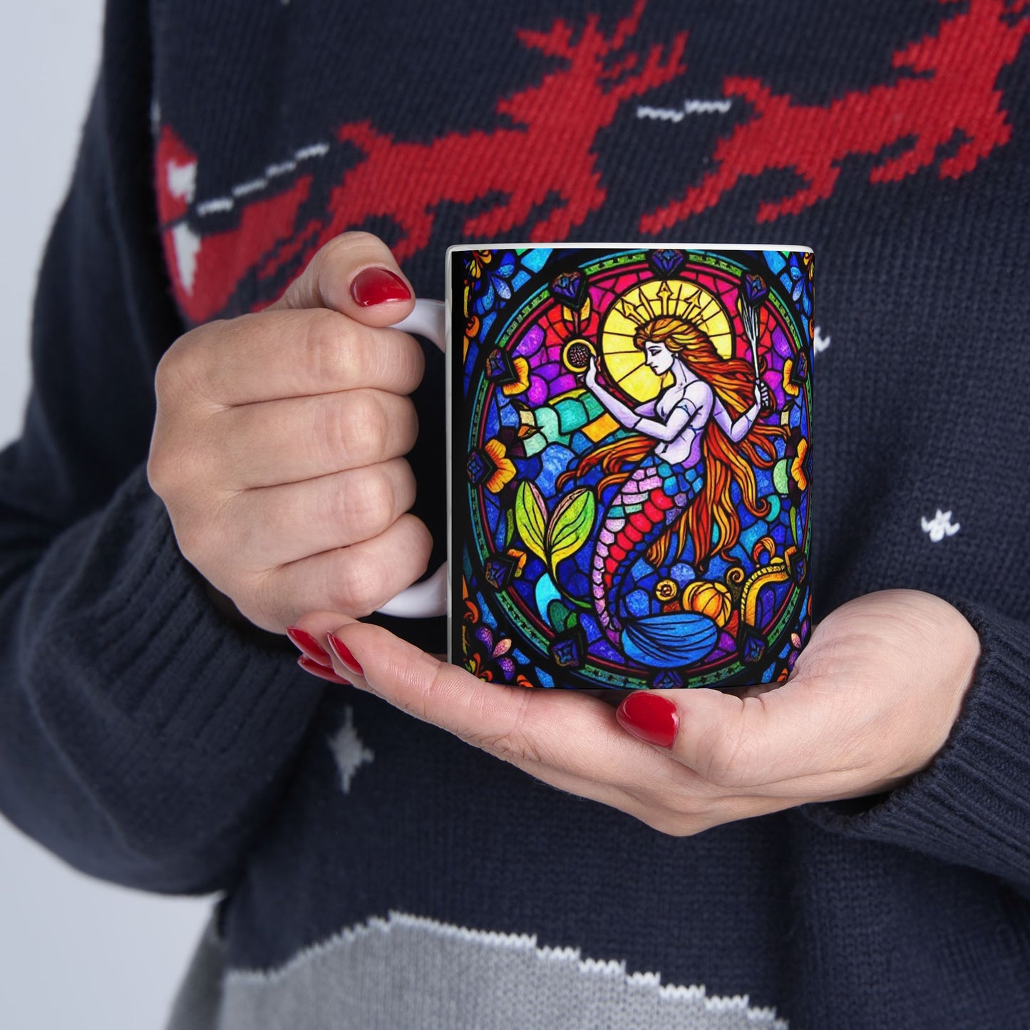 Ceramic Mug, (11oz, 15oz), Ceramic Coffee Mug, AOP, Glass Design, Aquarius Zodiac