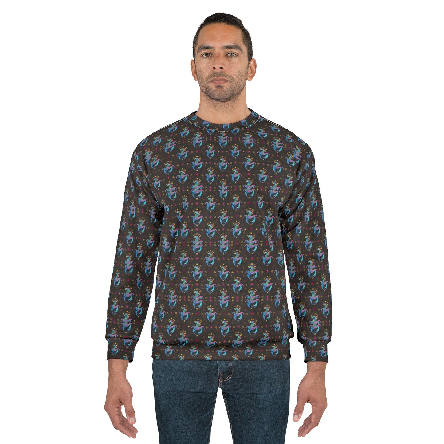 Unisex Sweatshirt (AOP), Aquarius, Zodiac v3, Jewel Pattern