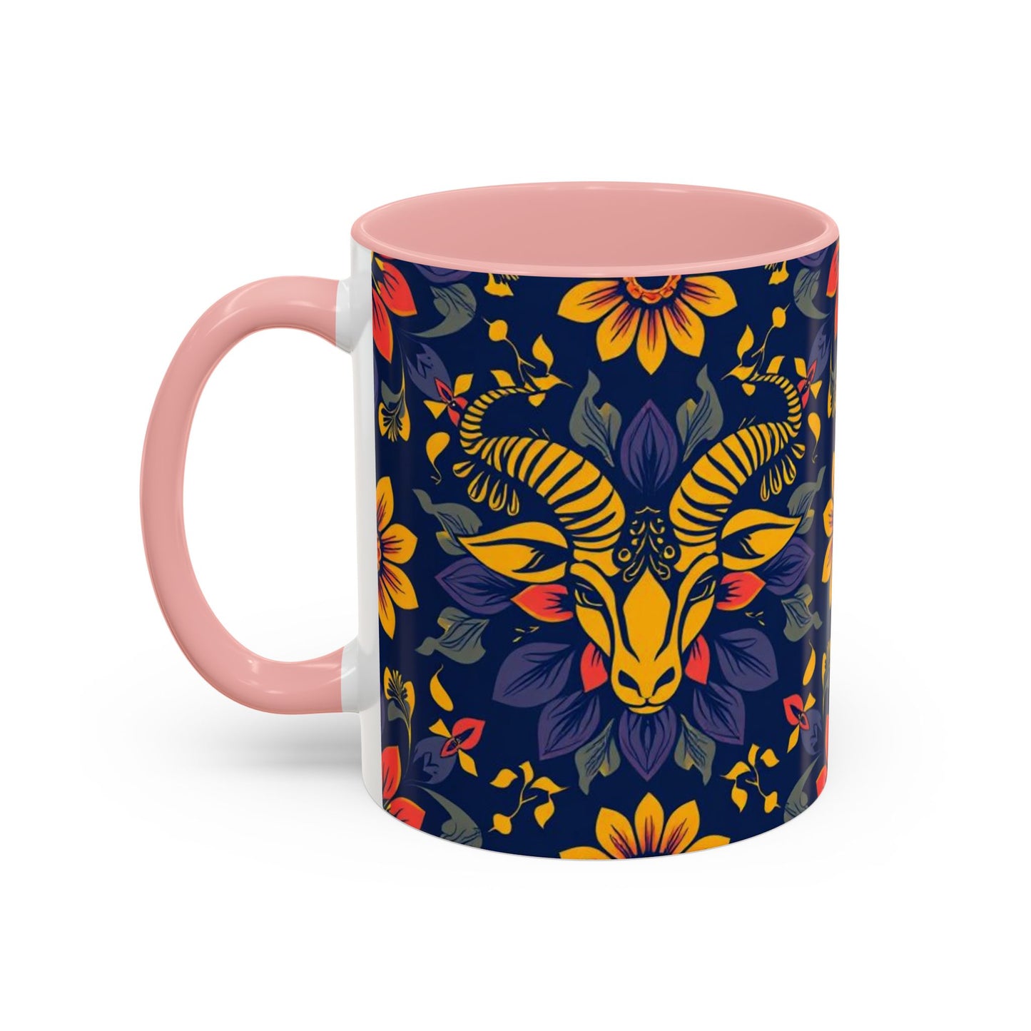 Accent Coffee Mug, Taurus, Zodiac v1. Flower Pattern, (11, 15oz)