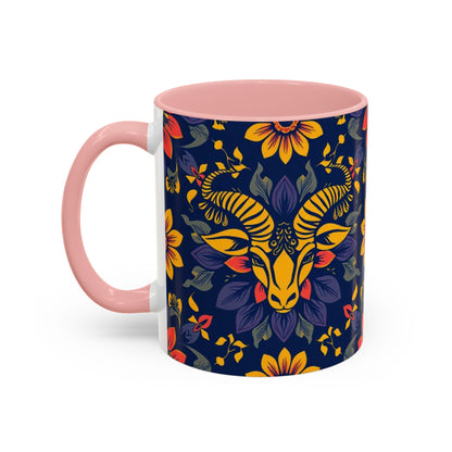 Accent Coffee Mug, Taurus, Zodiac v1. Flower Pattern, (11, 15oz)