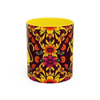Accent Coffee Mug, Virgo, Zodiac v1. Flower Pattern, (11, 15oz)