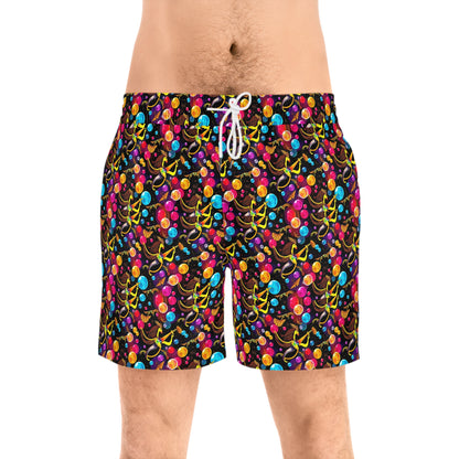 Men's Mid-Length Swim Shorts, (AOP), Sagittarius, Zodiac v2, Bubble Pattern