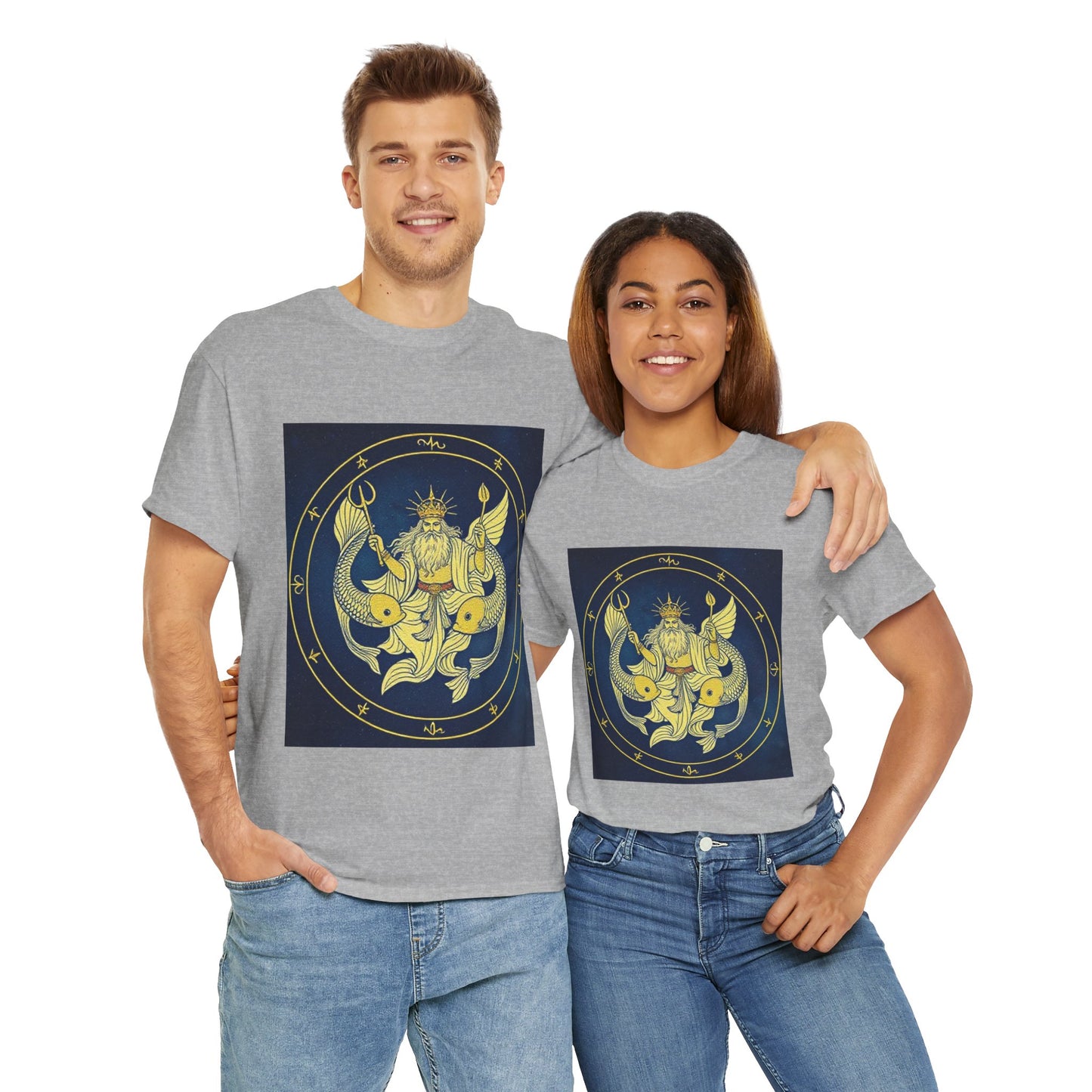 Unisex Heavy Cotton T-Shirt, King of Pisces, Zodiac Design