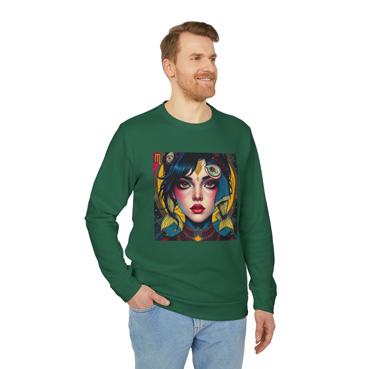 Adidas, Unisex Fleece Crewneck Sweatshirt, Pisces, Pop Art v1, Zodiac