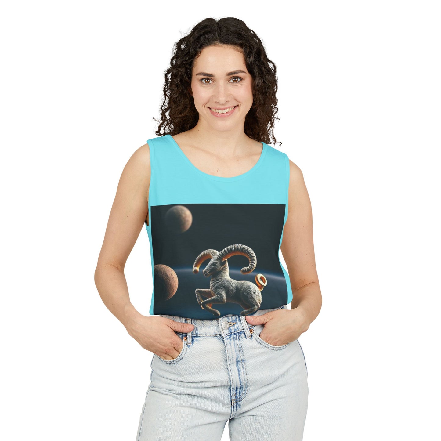 Unisex Garment-Dyed, Tank Top, Aries Design, Planet Animal v1, 100% US cotton