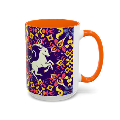 Accent Coffee Mug, Capricorn, Zodiac v1, Flower Pattern, (11, 15oz)