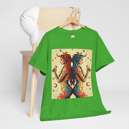 Unisex Heavy Cotton T-Shirt, Gemini, Zodiac v4, Sexy Art