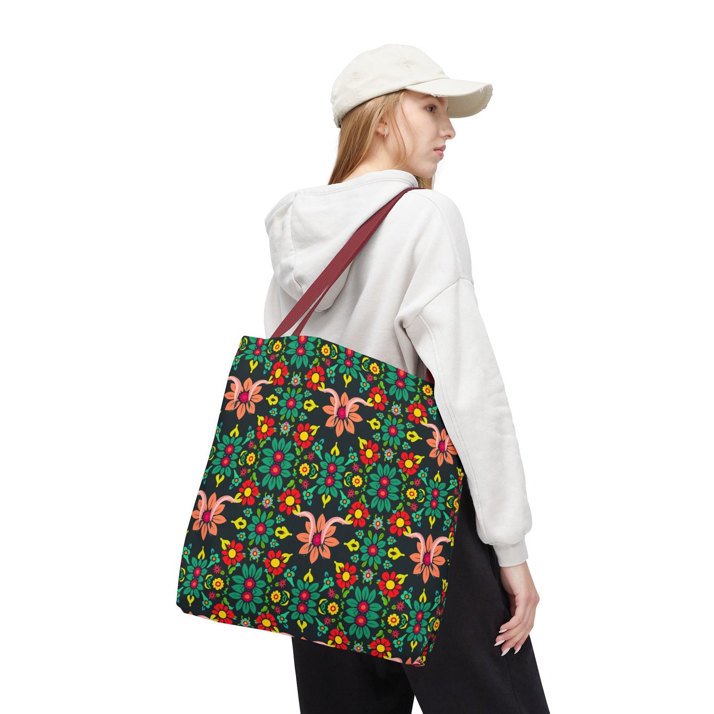 Tote Bag, (AOP), Aquarius, Zodiac v1, Flower Pattern