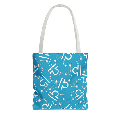 Tote Bag, Libra Zodiac Sign, AOP, (Turquoise, White)