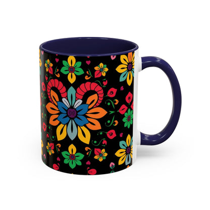 Accent Coffee Mug, Aries, Zodiac v3, Flower Pattern, (11, 15oz)