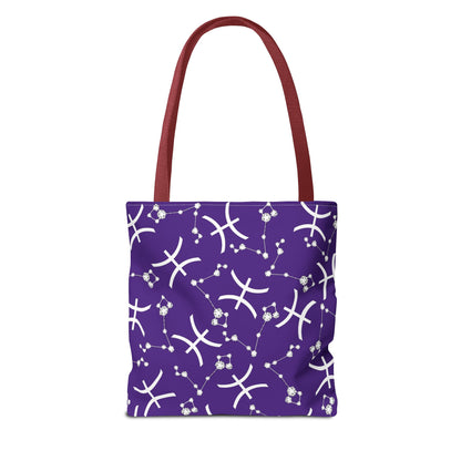 Tote Bag, Pisces Zodiac Sign, AOP, (Purple, White)