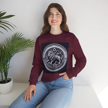 Unisex Heavy Blend™ Crewneck Sweatshirt, Lion Coin, Leo Zodiac Design