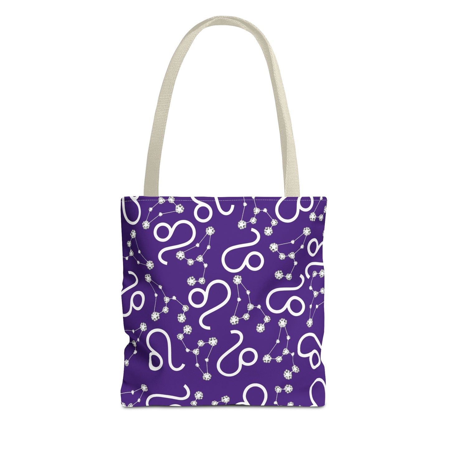 Tote Bag, Leo Zodiac Sign, AOP, (Purple, White)