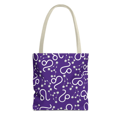 Tote Bag, Leo Zodiac Sign, AOP, (Purple, White)
