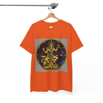 Unisex Heavy Cotton T-Shirt, Gold Libra God, Zodiac Design