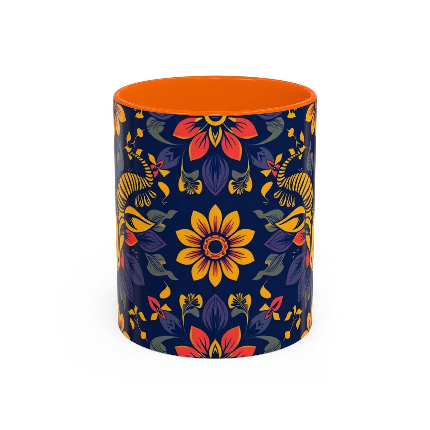 Accent Coffee Mug, Taurus, Zodiac v1. Flower Pattern, (11, 15oz)