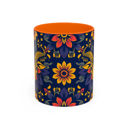 Accent Coffee Mug, Taurus, Zodiac v1. Flower Pattern, (11, 15oz)