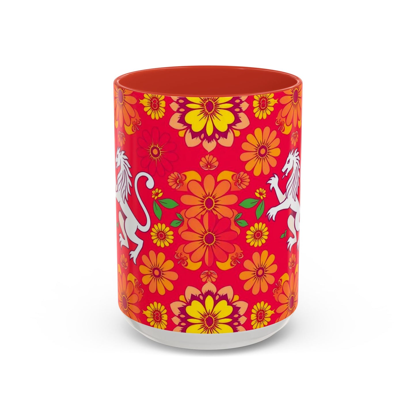 Accent Coffee Mug, Leo, Zodiac v4, Flower Pattern, (11, 15oz)